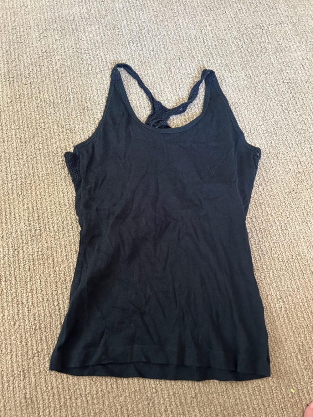 Classic Black Racerback crochet  Tank Top with a build in bra- Women